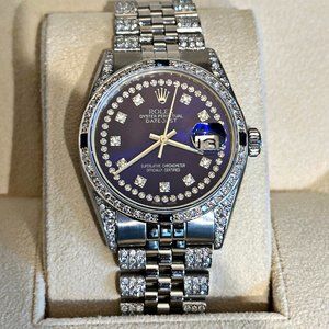 Rolex Datejust Iced Out 36mm 16014 Luxury Watch 28 Diamonds Officially Certified